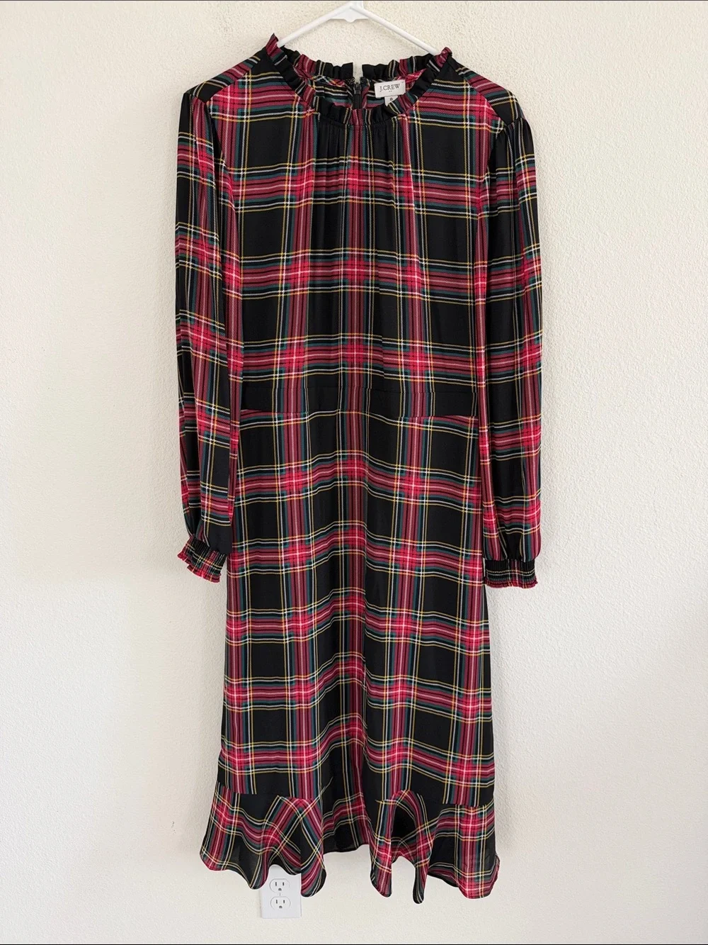 J. Crew Stewart Tartan Long Sleeve Plaid Ruffle Dress